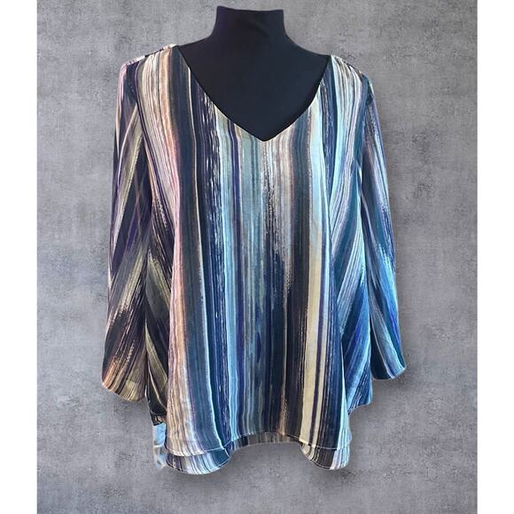 JLO Jennifer Lopez Split Back & Sleeve Popover Blouse Multicolor Womens Sz M - Picture 1 of 6